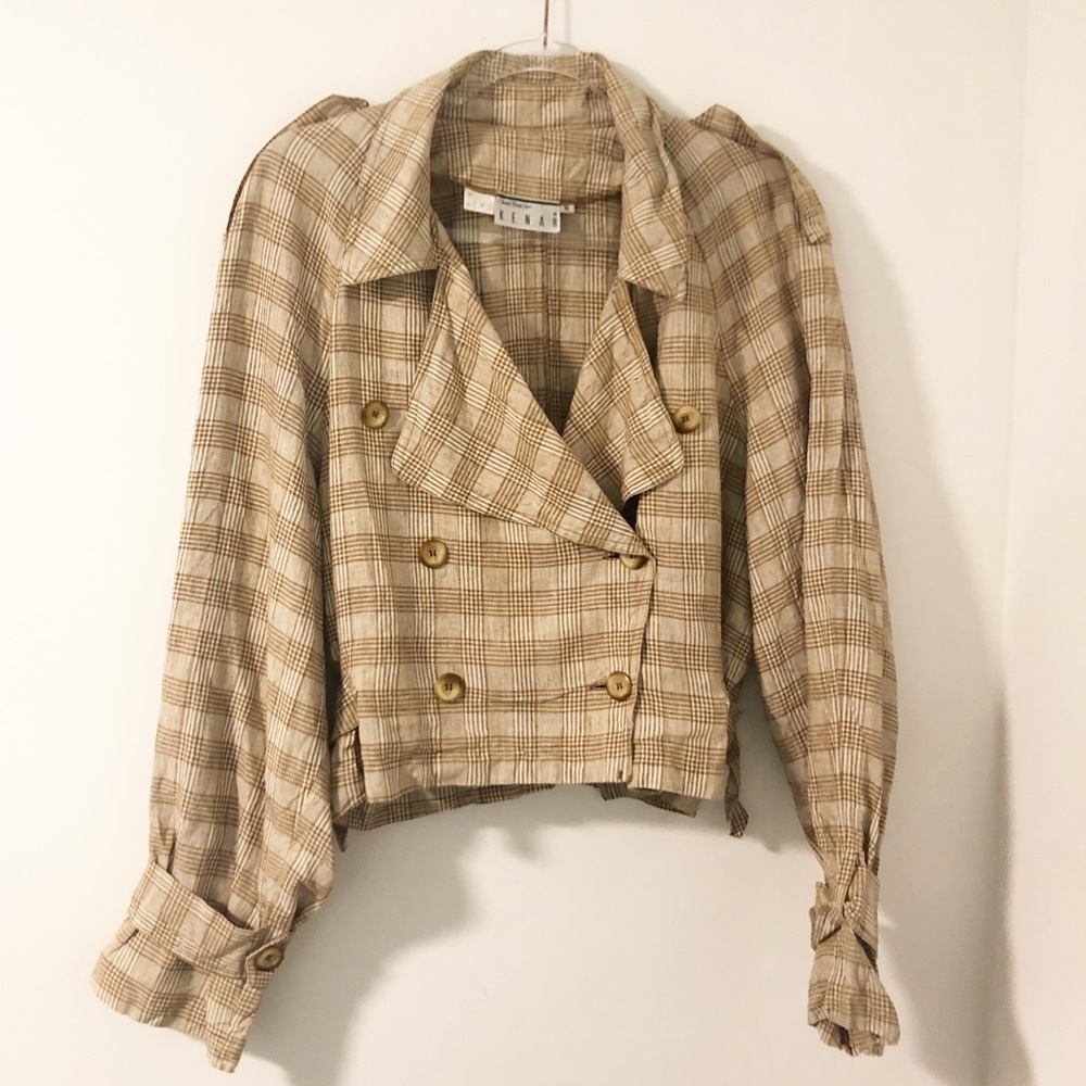 VTG Cropped Plaid 100% Linen Bomber Jacket